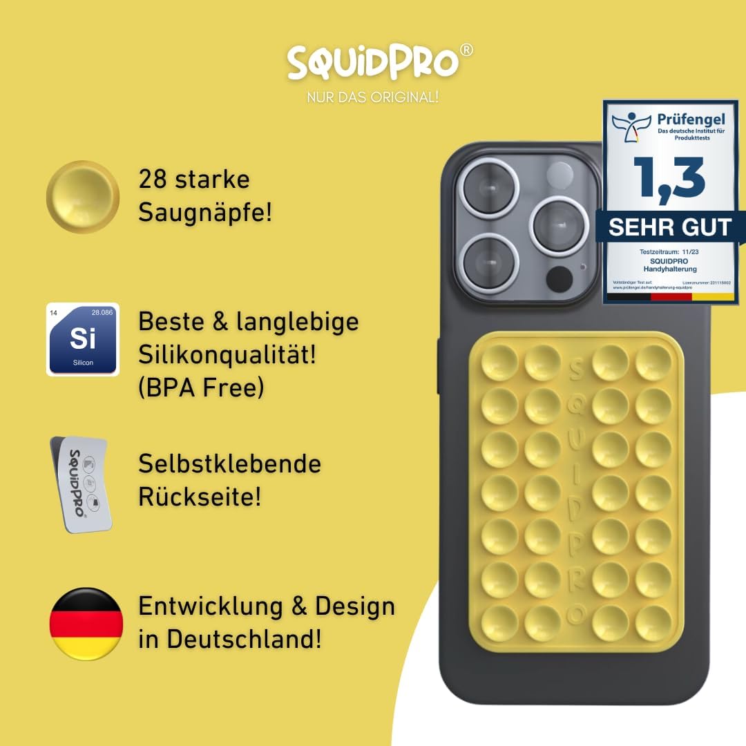 Thumbnail 1 de SQUIDPRO® Silikon Saugnapf Handyhalterung mit Selbstklebung (Yellow) – freihändig für iPhone & Android
