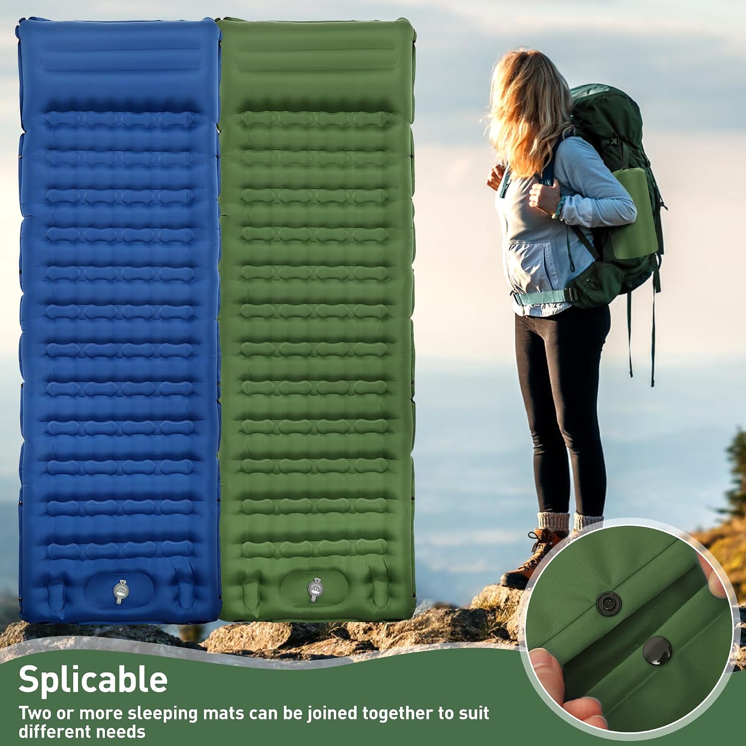 Detalle de Aonext CQD campingslaapmat 12 cm met voetpomp, waterdicht nylon
