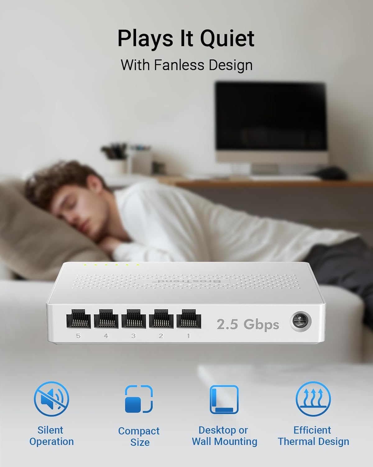 Thumbnail 5 de BrosTrend 5-Ports 2,5G LAN Switch – Unmanaged, leise und plug-and-play
