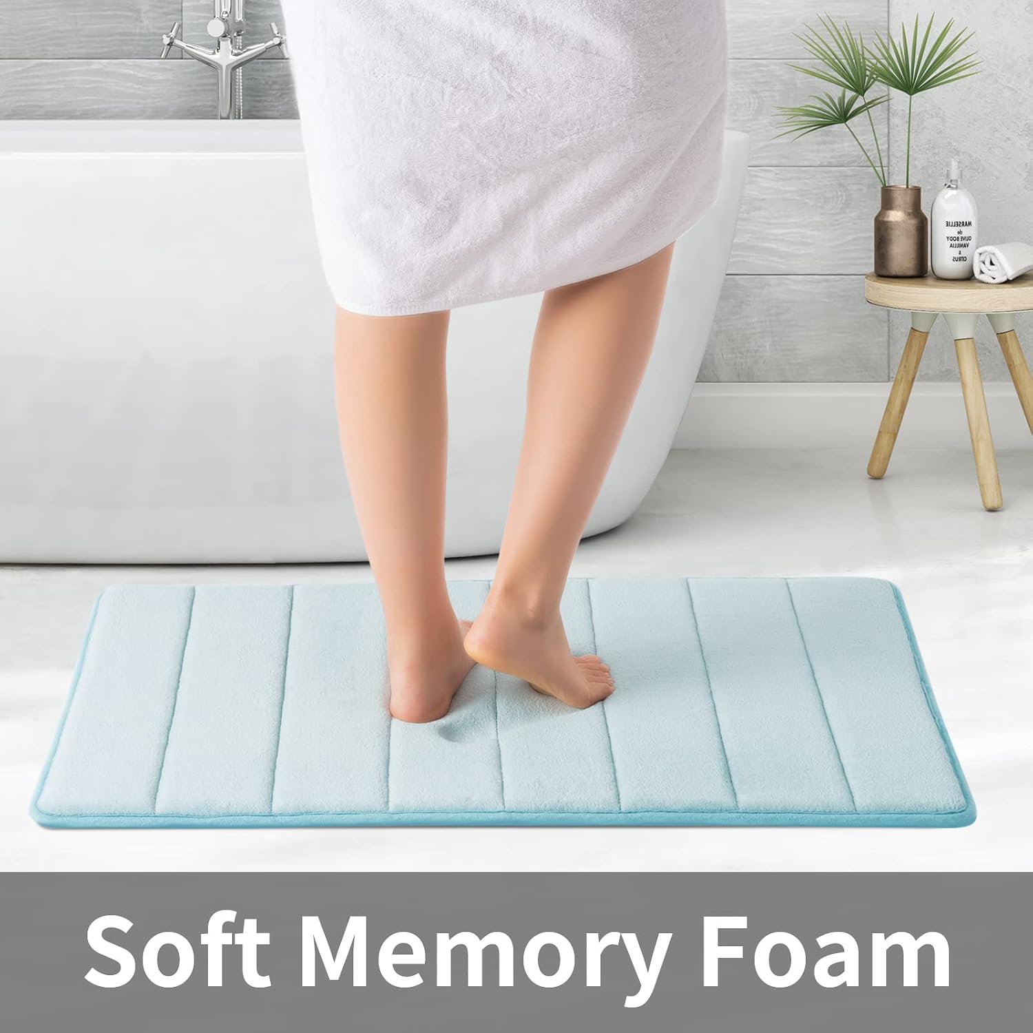 Detalle de ROSMARUS 17 x 24 ft Memory Foam Bath Mat with Anti-Slip PVC Backing