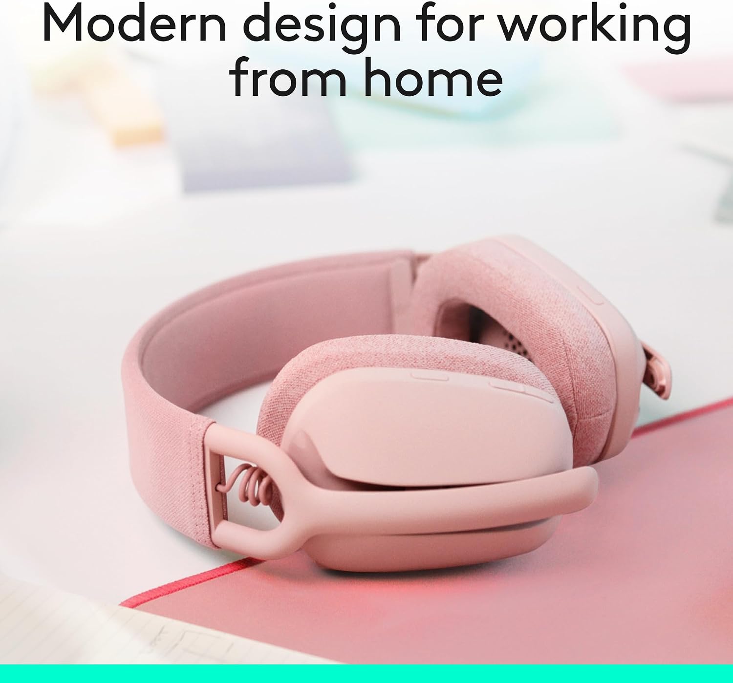 Detalle de Logitech Zone Vibe 100 Wireless Over-Ear Headphones, Rose, Multipoint Bluetooth