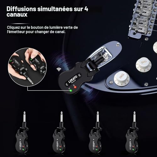Thumbnail 2 de LEKATO 5.8GHz Transmetteur sans fil pour guitare et basse – Système rechargeable 24 bits 48 kHz