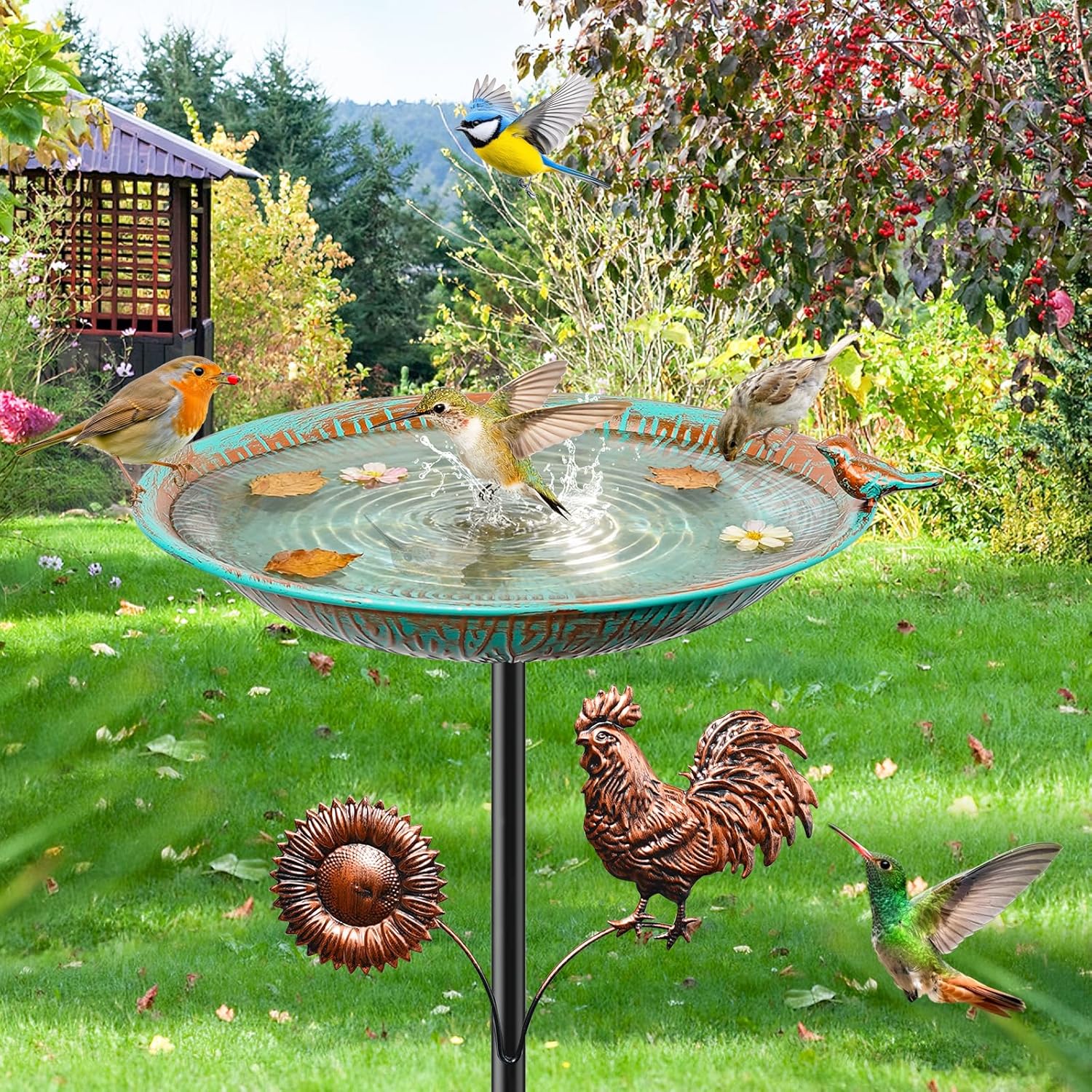 Thumbnail 6 de YOADEHOA 38" Metal Bird Bath with Vintage Garden Statue and 5-Prong Base
