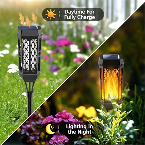 Detalle de Joltix Luces de llamas solares para exterior (8 piezas, 12 LED) antorcha danzante IP65 en amarillo