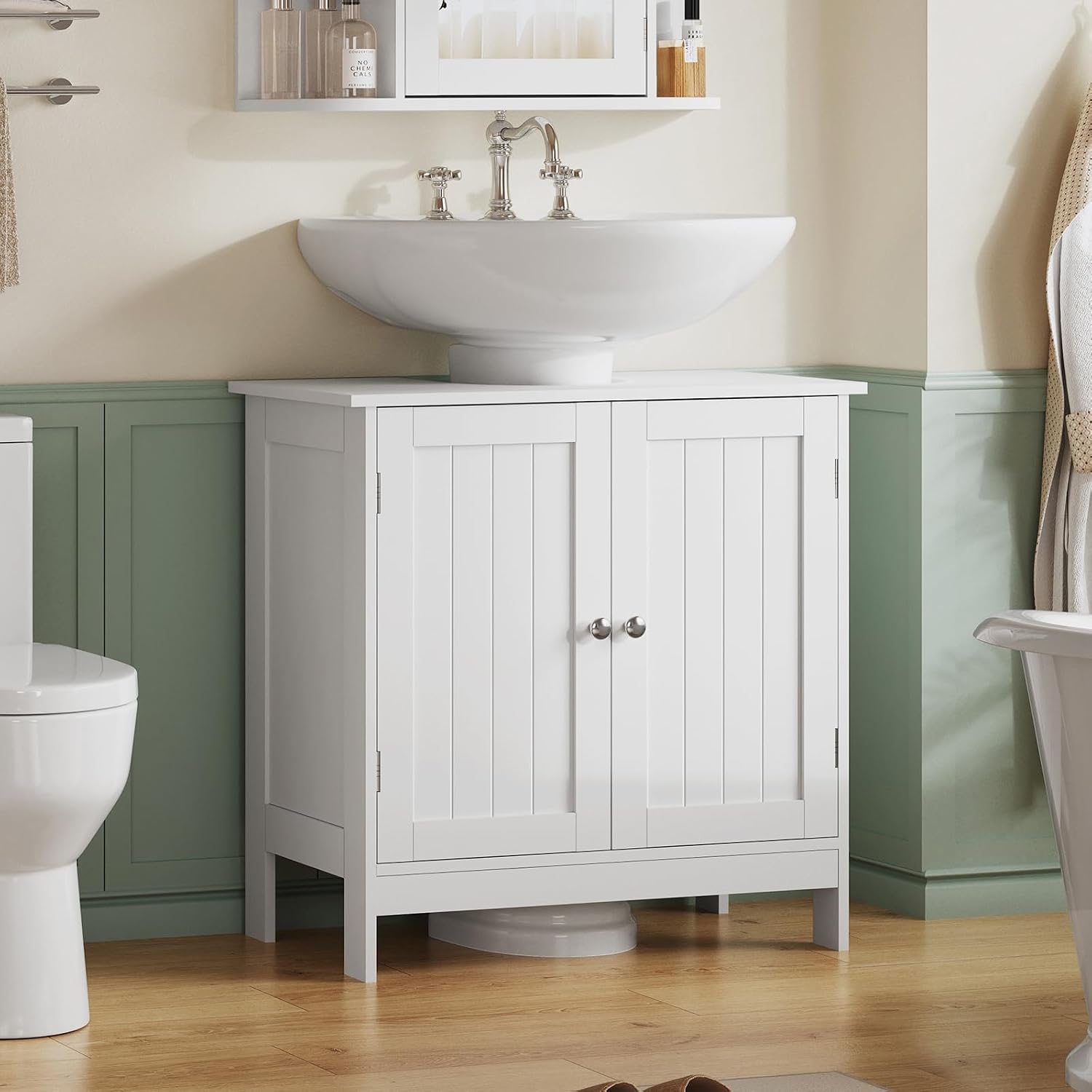 Detalle de TEENFON Pedestal Sink Storage Cabinet, White