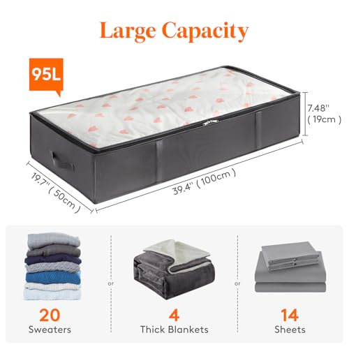 Detalle de Lifewit 4 Pack 95L Under Bed Storage with Clear PVC Window – Grey