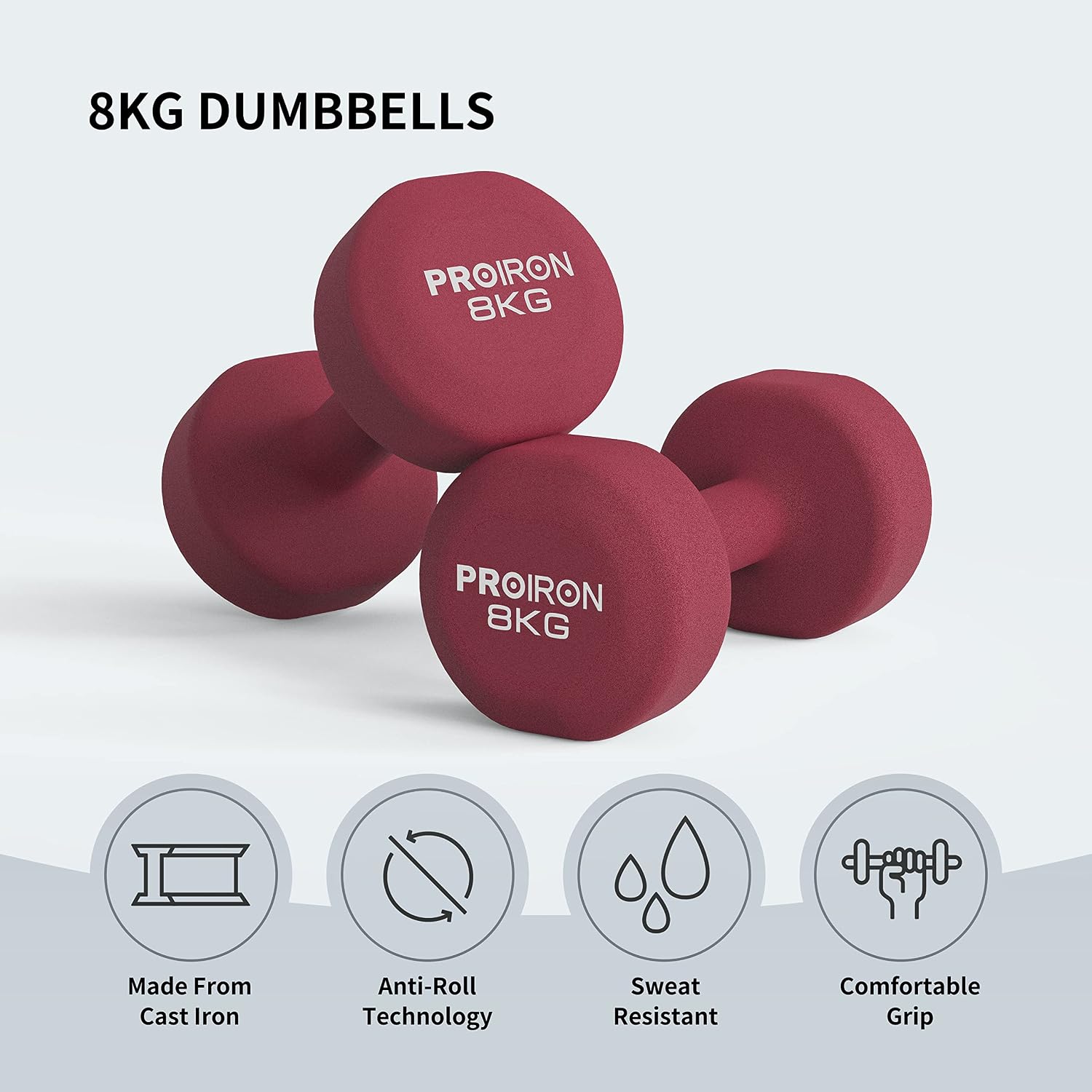 Detalle de PROIRON Anti-Slip Neoprene Dumbbell Pair 1kg–10kg with Stand