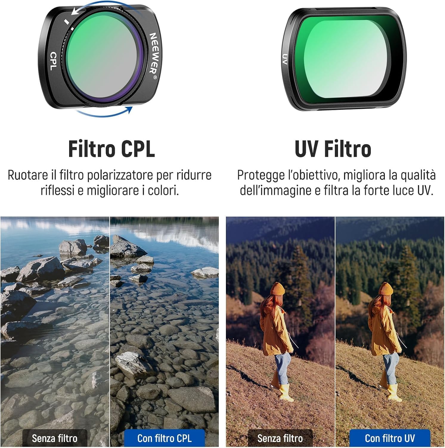 Thumbnail 4 de NEEWER Set filtri ND variabile + CPL + UV per DJI Osmo Pocket 4 & 3 Creator Combo