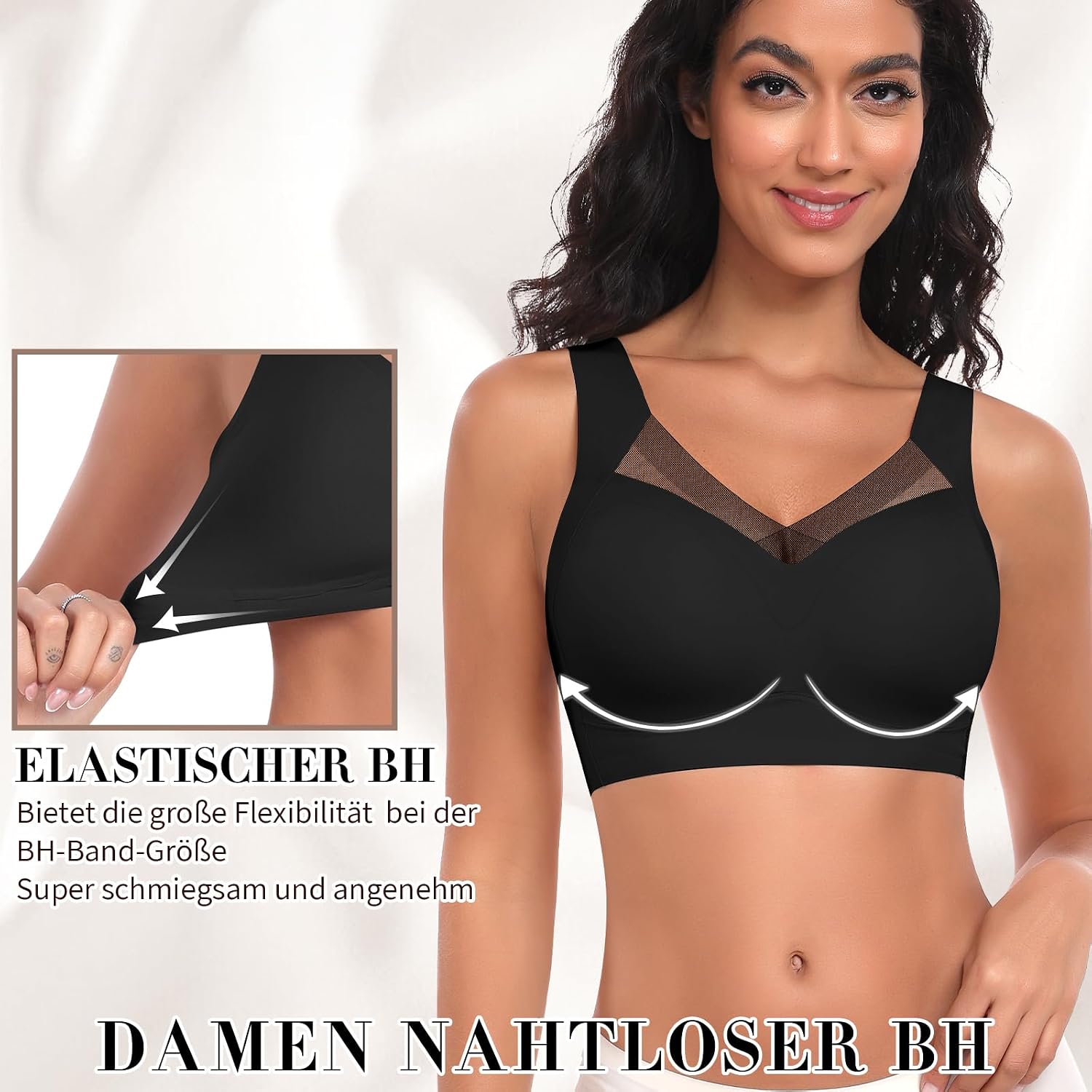 Detalle 2 de Nahtloser Damen BH ohne Bügel (55% Nylon, 45% Spandex) – Komfort Soft Bustier & T-Shirt Bralette mit gepolsterten, abnehmbaren Cups