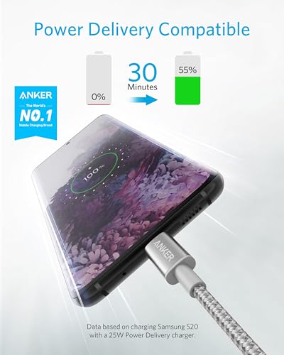 Detalle 2 de Anker USB C to USB C Charger Cable, 60W (3A) New Nylon, 6 ft / 1.8 m – 2 Pack