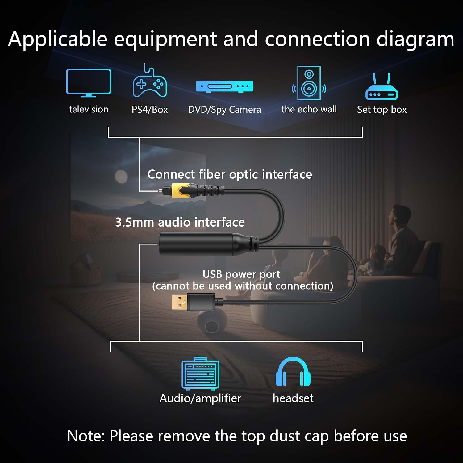 Thumbnail 6 de CERRXIAN Digital Coaxial/Optical SPDIF to 3.5mm AUX audio conversion cable (with USB power)