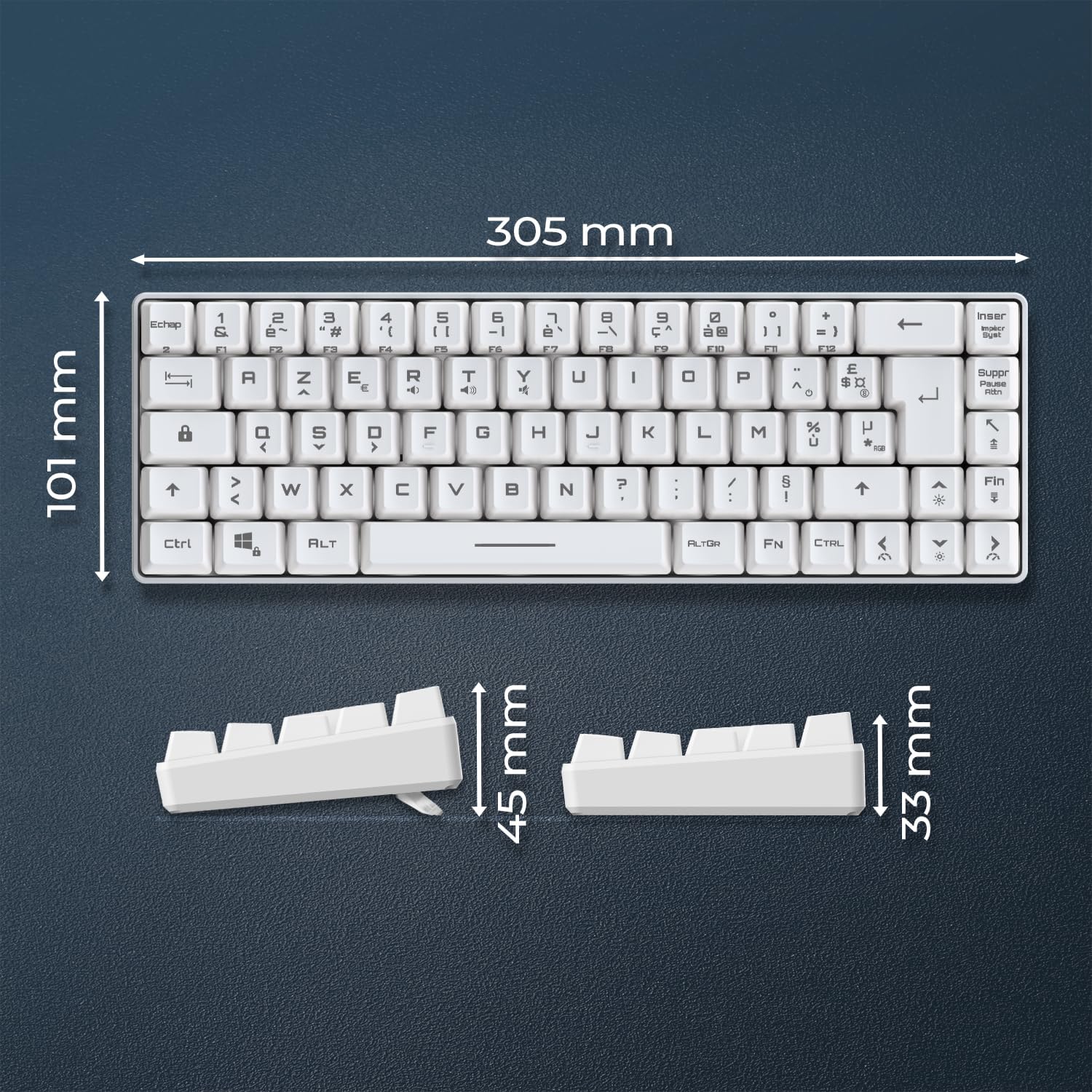 Thumbnail 5 de Empire Gaming K208 — Clavier gamer filaire TKL compact AZERTY 69 touches RGB, anti-ghosting (blanc) avec USB Type C détachable