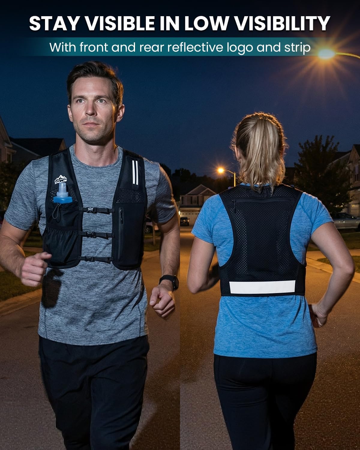 Detalle de Zelvot Running Hydration Vest with 500 mL Soft Flask, 6 Pockets and Reflective Details