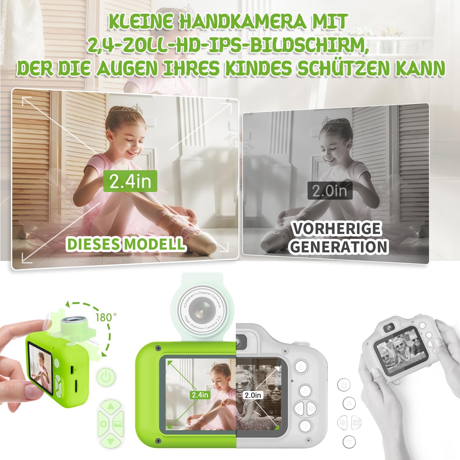 Detalle de ARNSSIEN Kinder-Digitalkamera X101 mit 180° Flip-Objektiv und 2,4" IPS-Selfie-Modus