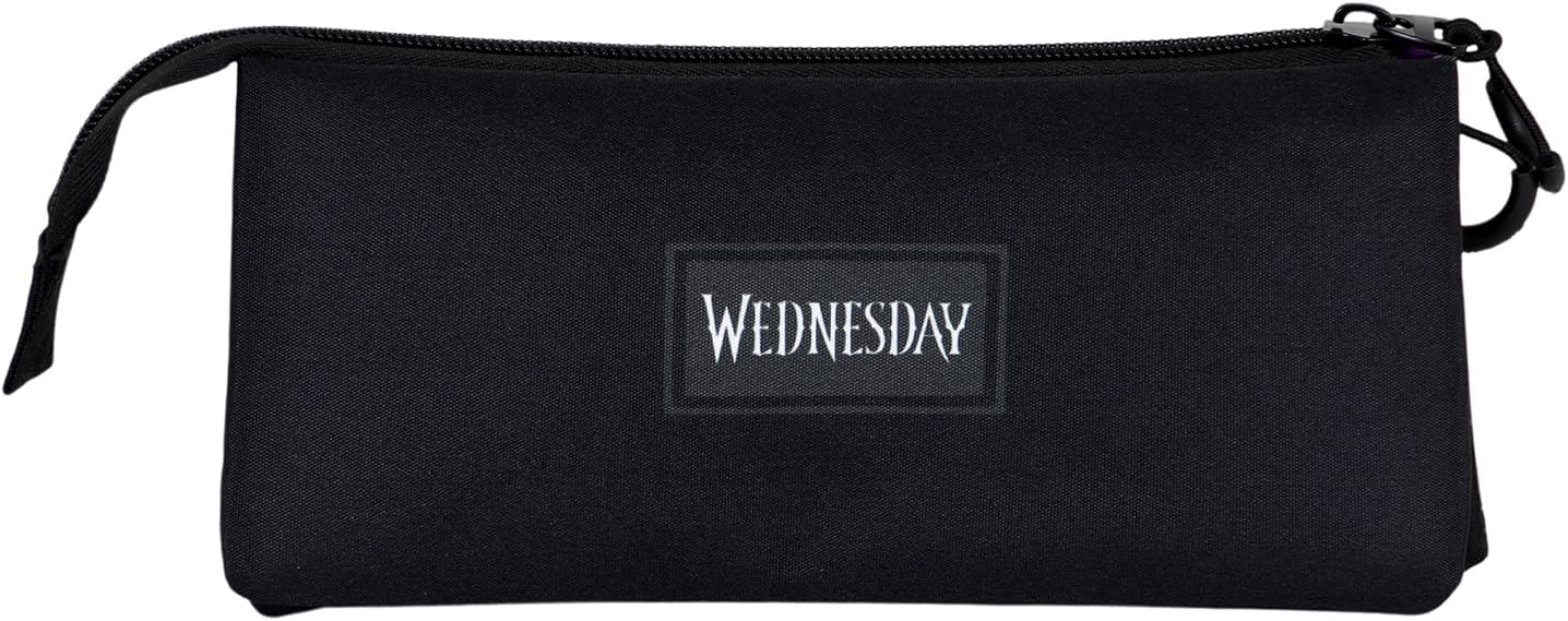 Detalle 1 de Wednesday Miércoles Uniform-Portatodo Triple Fan 2.0, Negro, 23x11 cm 🖤