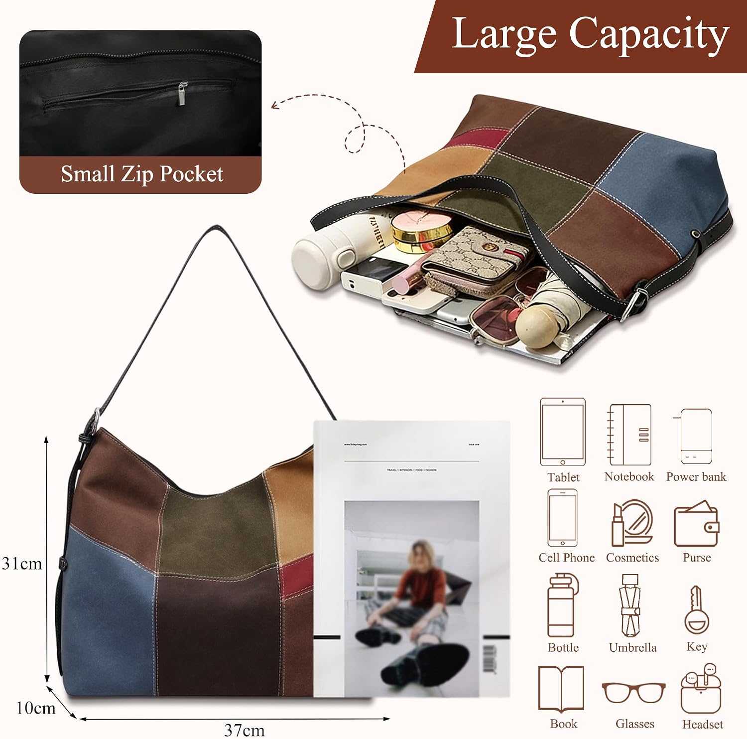 Detalle de Mabecol Sac bandoulière femme grand format en PU effet cuir