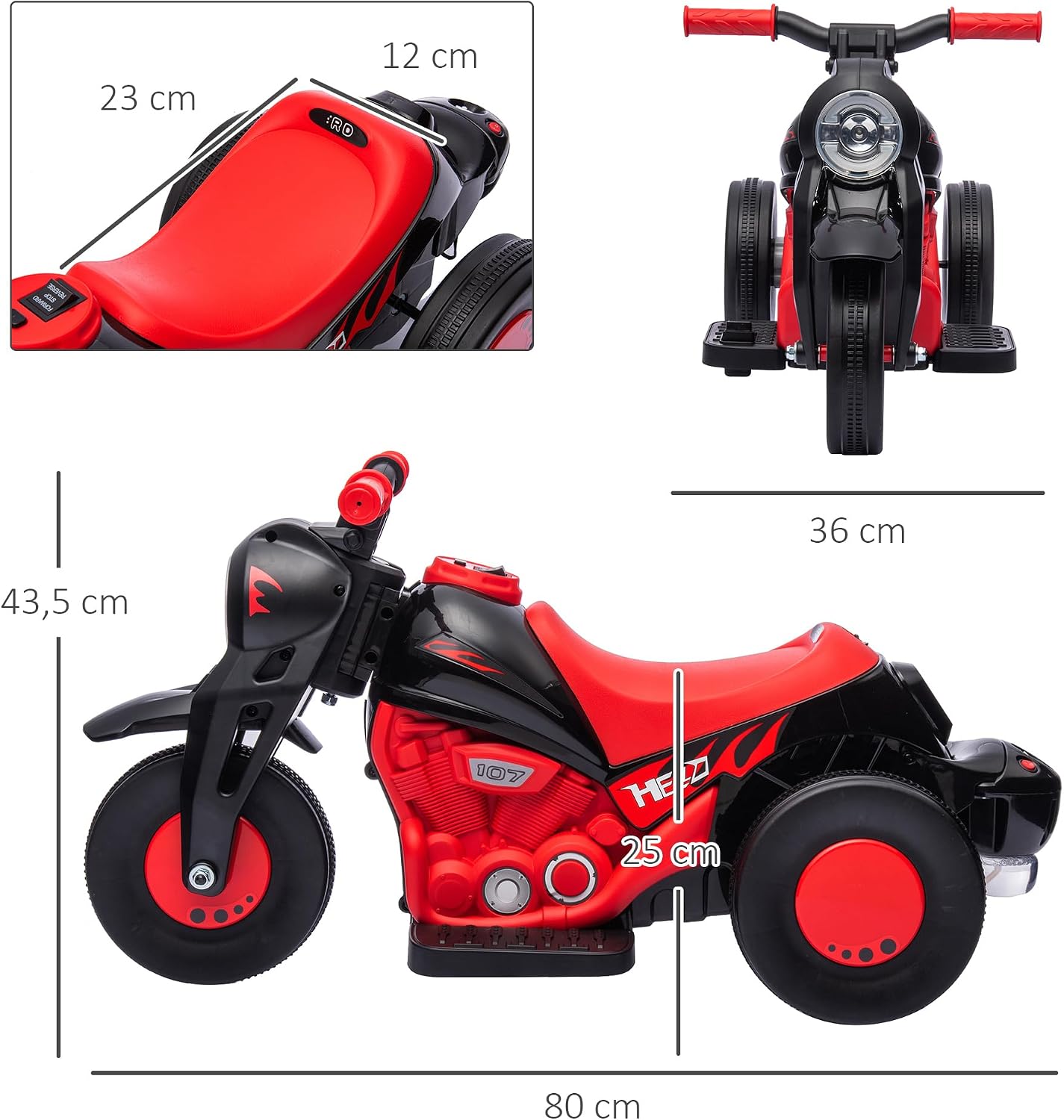 Thumbnail 6 de AIYAPLAY 370-339V90BK elektrische kindermotorfiets, 6 V met 3 wielen
