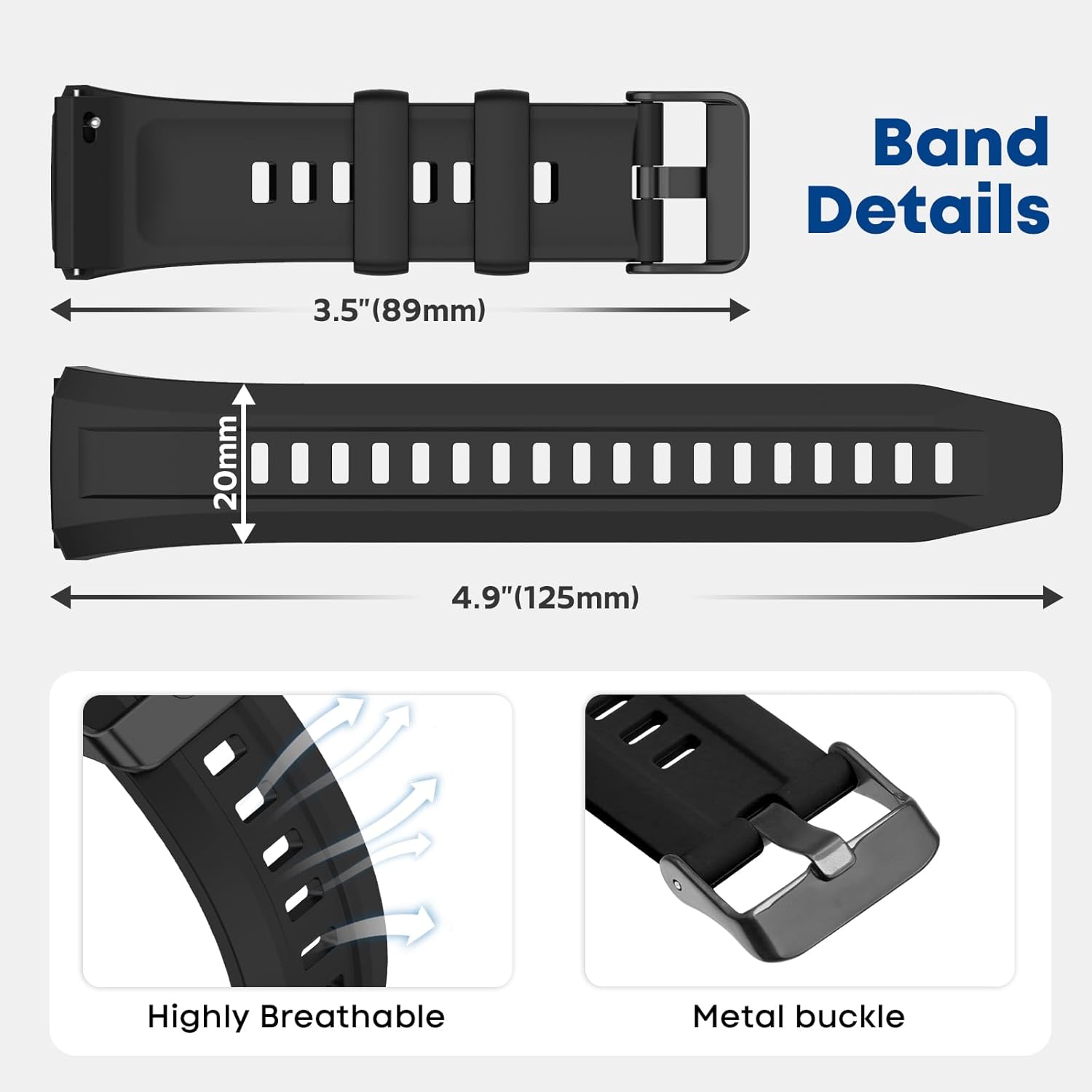 Detalle de MIJOBS 2 Piece Silicone Straps for Huawei Watch GT Series (46 mm) – 22 mm Quick-Release Replacement Band