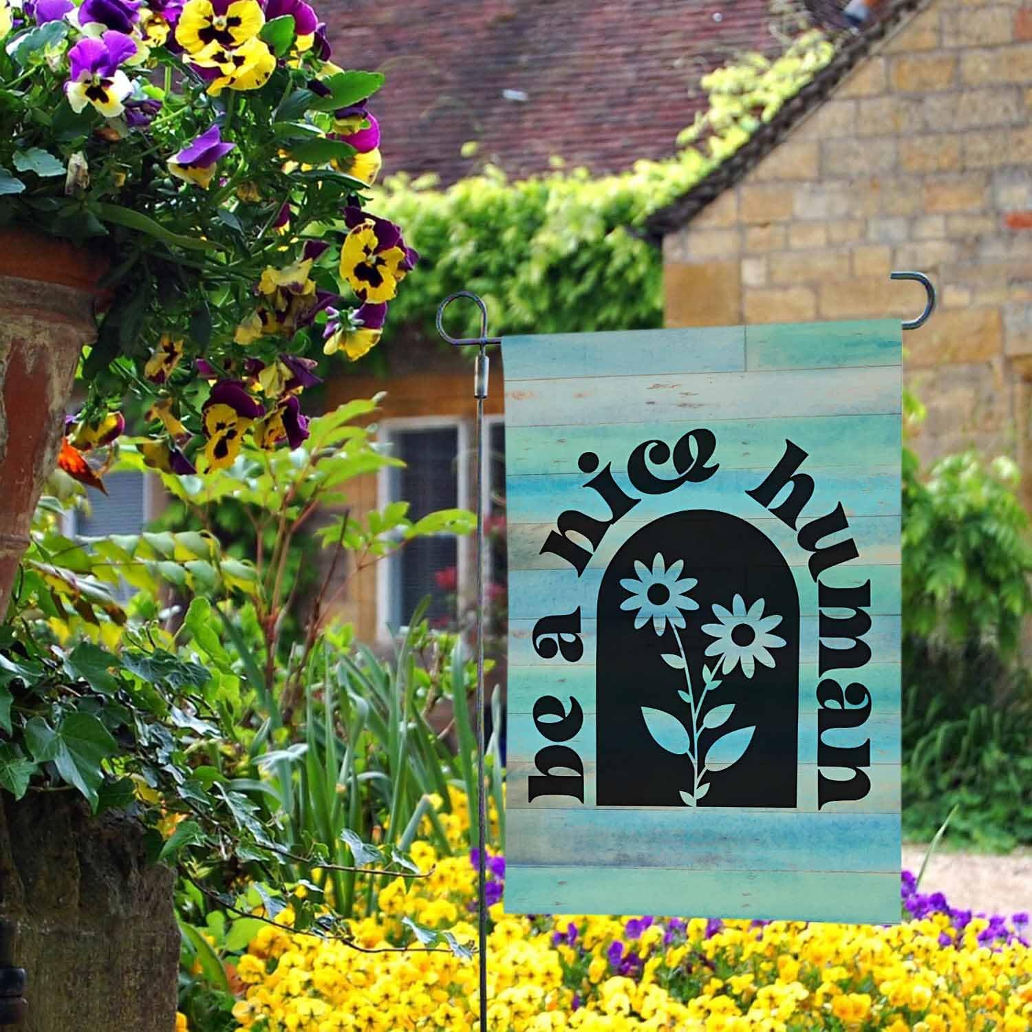 Detalle 1 de LHMUYUCQ Be A Nice Human Double-Sided Polyester Garden Flag, 12 x 18 Inch