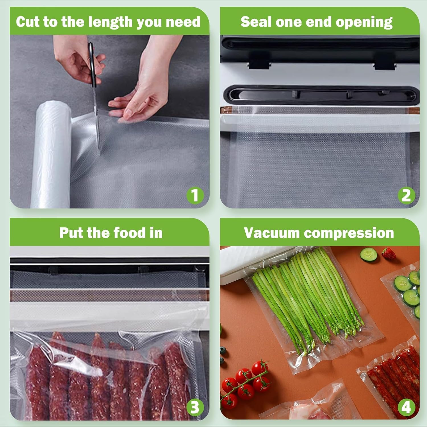 Thumbnail 4 de Omtofo Vakuumier-Folienrollen Set (5×15×300 cm + 5×20×300 cm), reißfest, BPA-frei für Vakuumbeutel