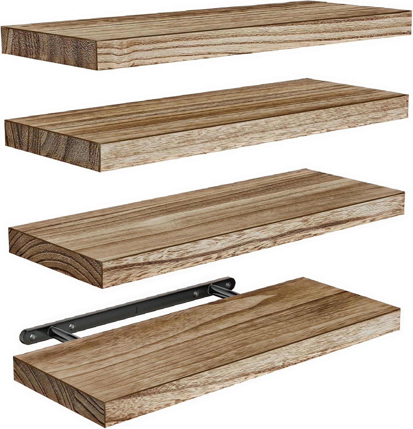 Detalle de AMADA HOMEFURNISHING AMFS40-EU Floating Shelves, Paulownia Wood, Set of 4
