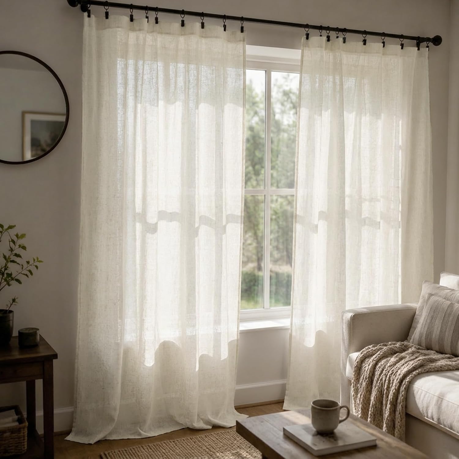 Thumbnail 1 de Mrs.Naturall Linen Curtains 102-Inch Long, 2-Panel Set in Ivory Cream – Light Filtering Semi-Sheer, Rod Pocket