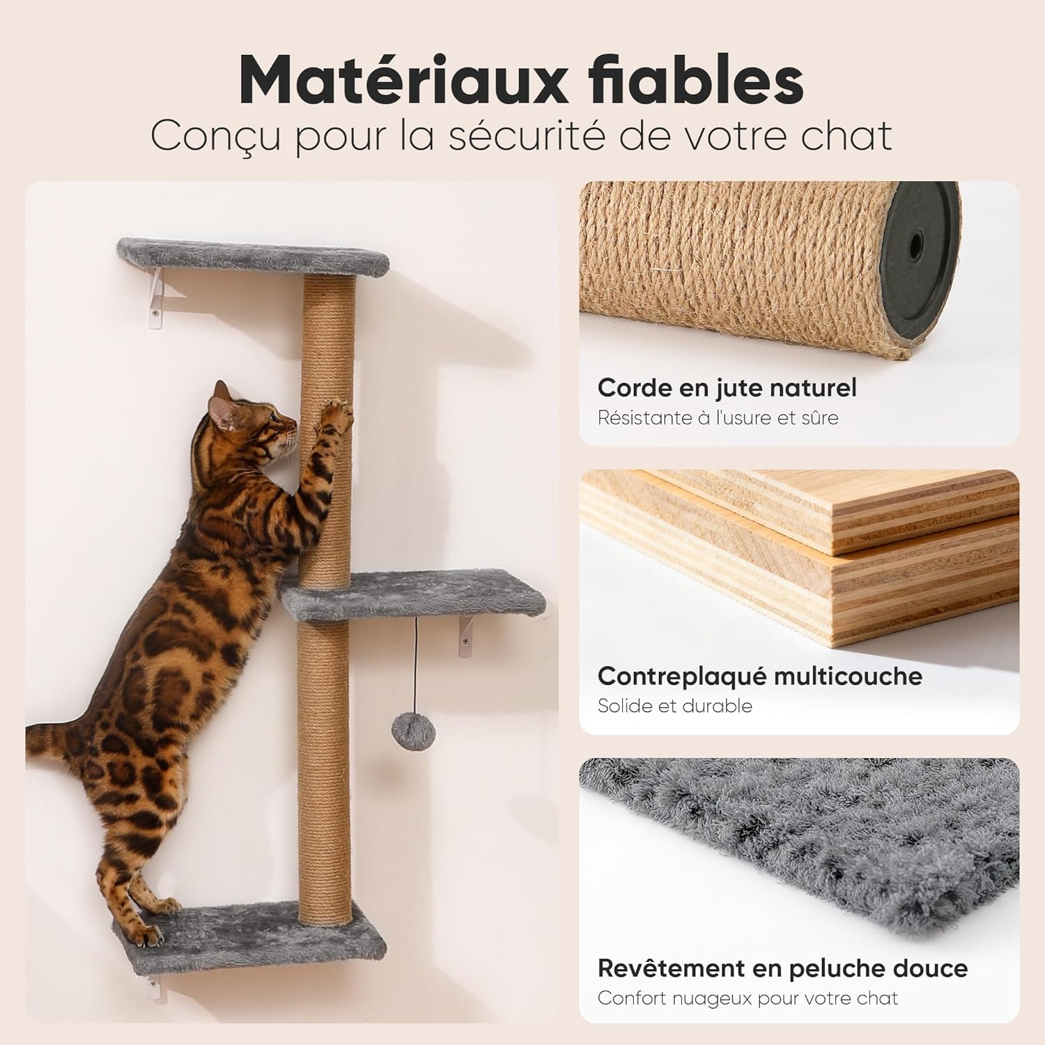 Detalle de FUKUMARU Ensemble mur d'escalade pour chat : confort, sécurité et optimisation d'espace