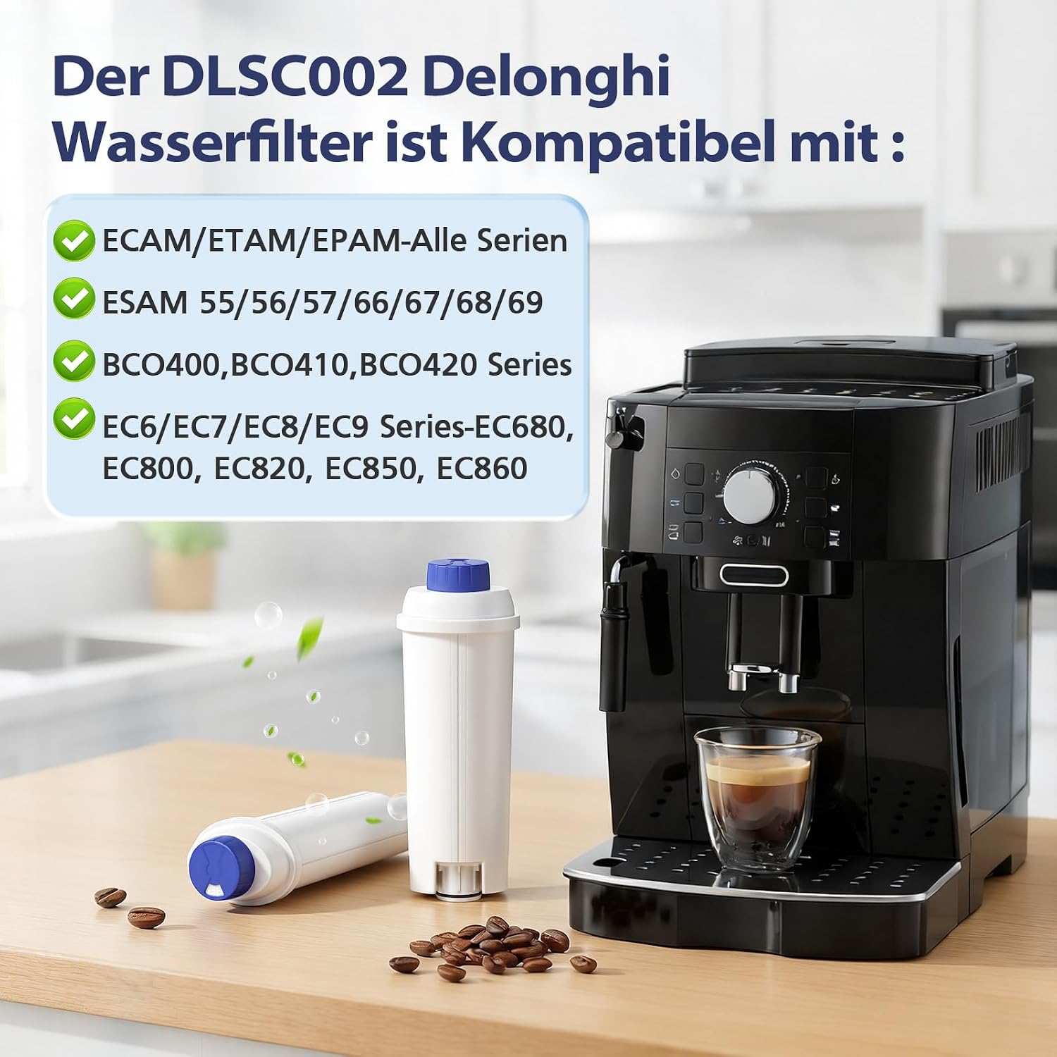 Detalle 2 de 6er-Pack Wasserfilter DLSC002 – kompatibel mit Delonghi ECAM/ESAM/EPAM und weiteren Modellen