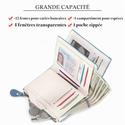 Thumbnail 1 de SENDEFN portefeuille femme en cuir avec blocage RFID, 14 emplacements cartes
