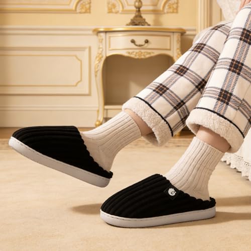 Detalle 2 de Guyarns Chaussons d’hiver en velours côtelé, mousse à mémoire de forme, noir