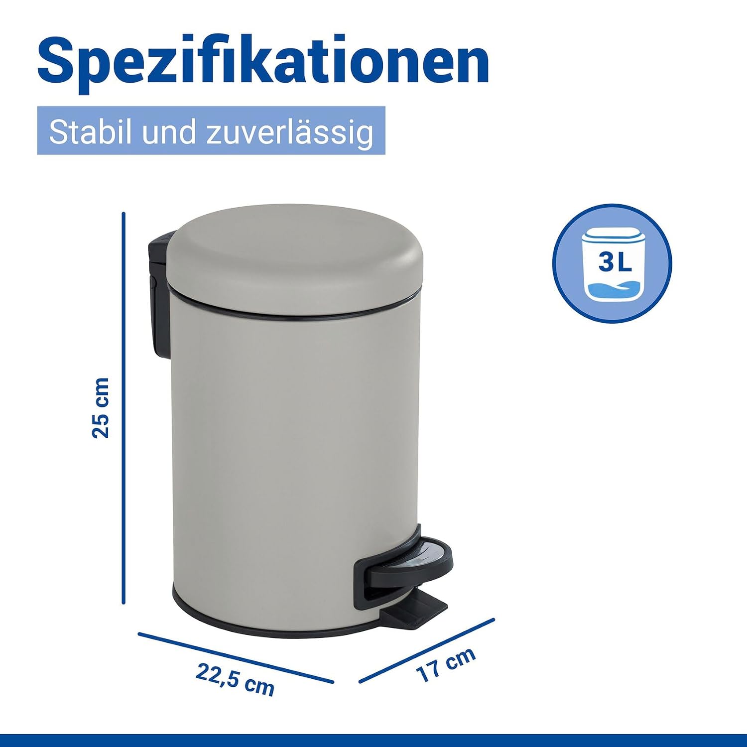 Detalle de WENKO Treteimer Mod. Leman, 3 Liter, Taupe Matt – mit herausnehmbarem Einsatz