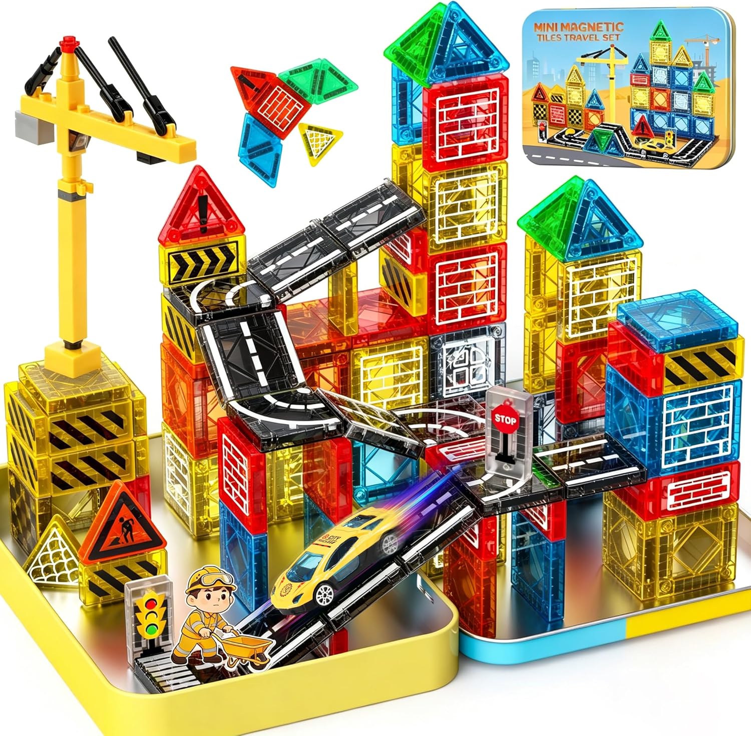 Imagen de iKidiki Mini Travel Magnetic Tiles Construction 53 PCS – Compact, Open-Ended Building Fun for 3–8 Year Olds en OfertitasTOP
