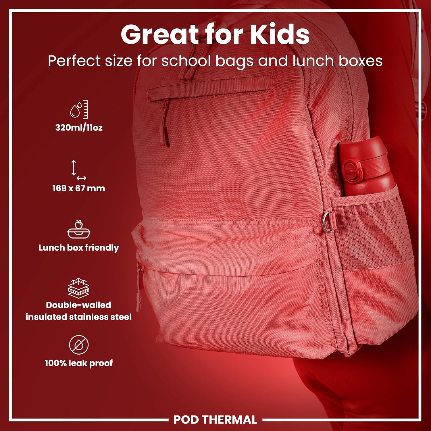 Detalle de ION8 320 ml Vacuum Insulated Steel Water Bottle: Durable, Leak-Proof and Easy to Clean