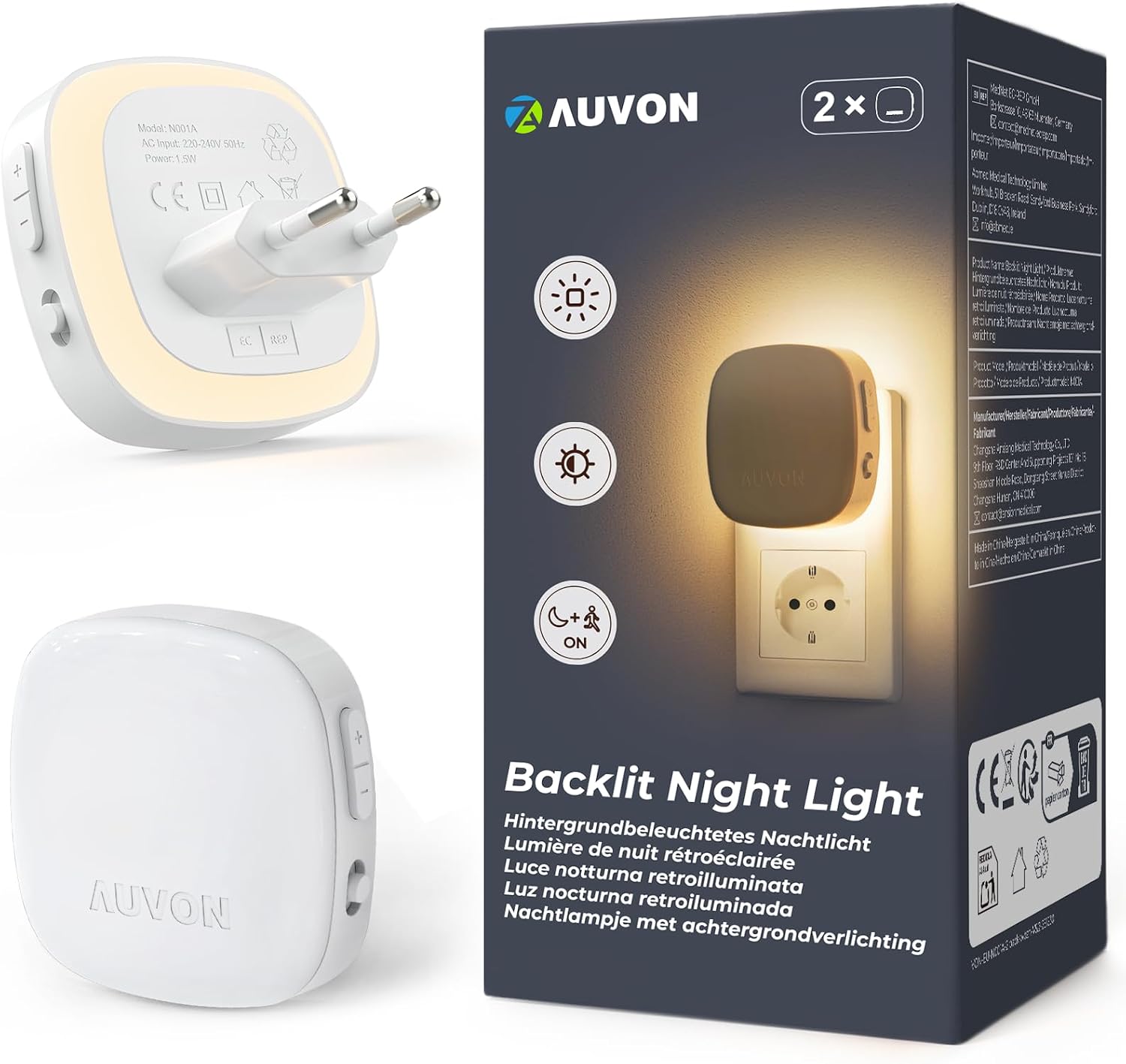 Detalle de AUVON Nachtlicht Steckdose 2 Stück, 1–50 lm ⚡