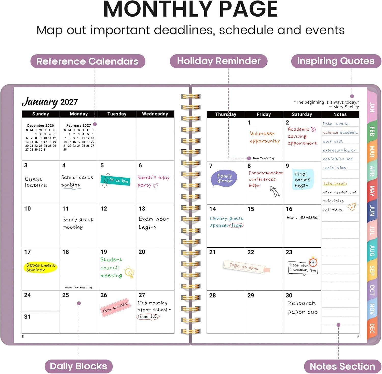 Detalle 2 de Taja 2027-2028 18-Month Planner, Weekly & Monthly, Letter Size, Boho Purple