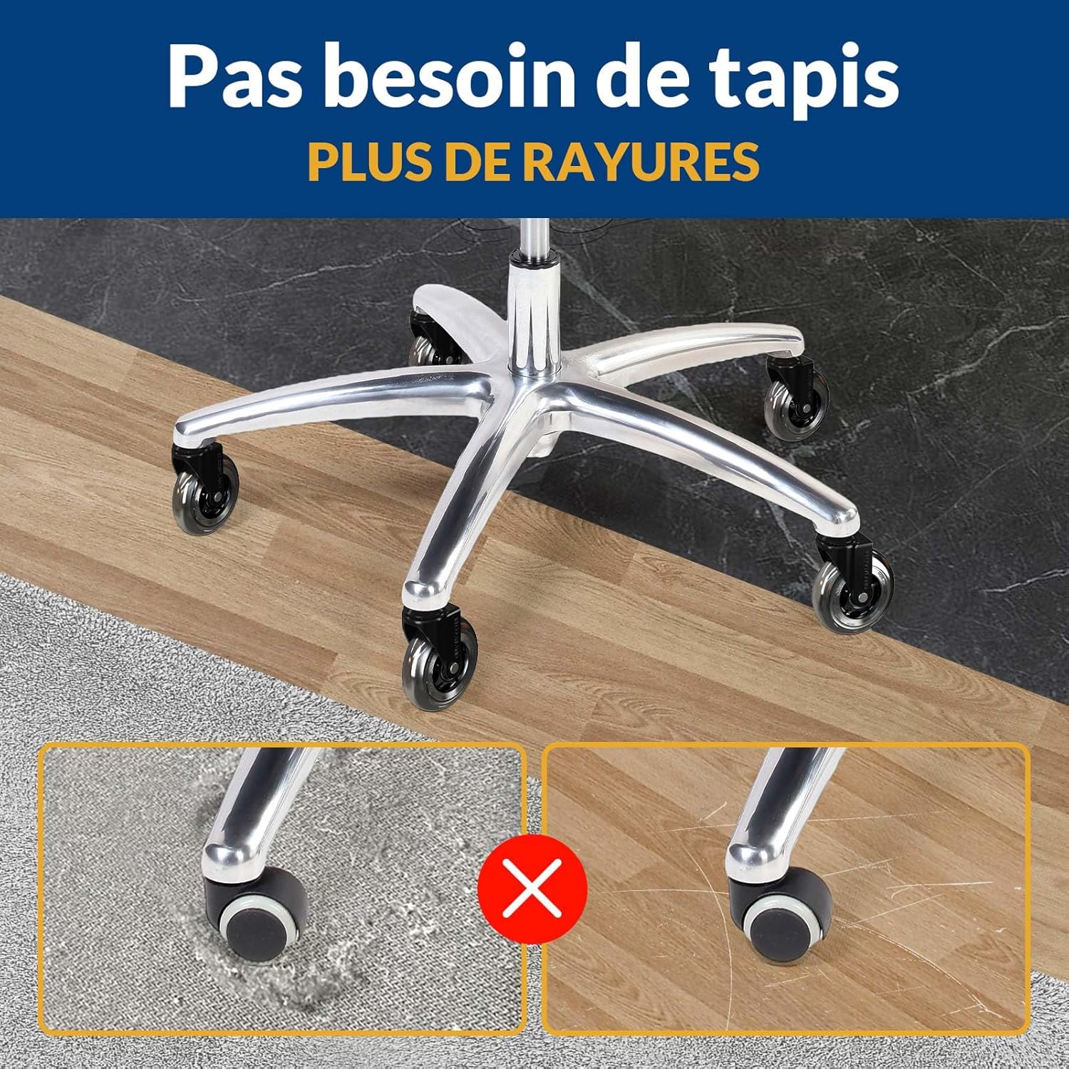 Detalle de COSYLAND 5PCS Roulette Chaise Bureau 11x22mm – Roulettes Silencieuses, Capacité 300 kg, 360°