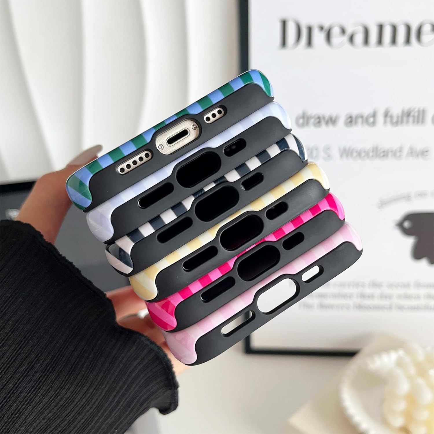 Thumbnail 6 de CHEDEMK iPhone 13/14 Case - Cute Pink Striped Pattern, Shockproof TPU + PC