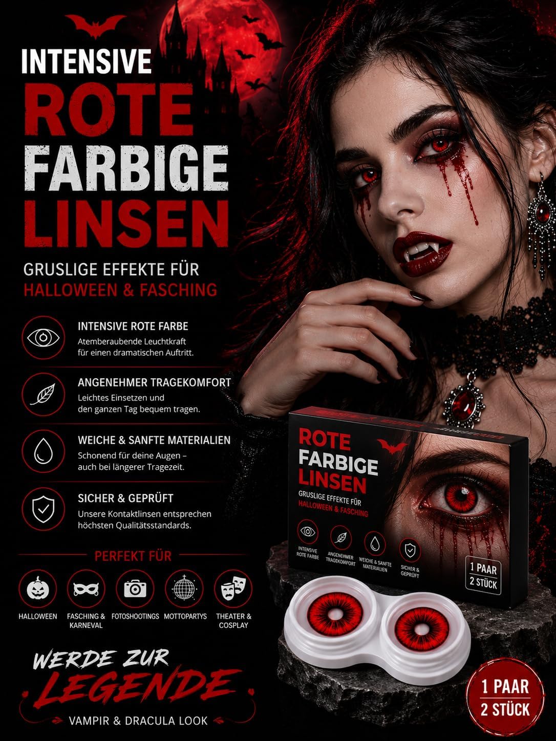 Thumbnail 6 de Costumed rode daglenzen zonder sterkte voor Halloween en carnaval