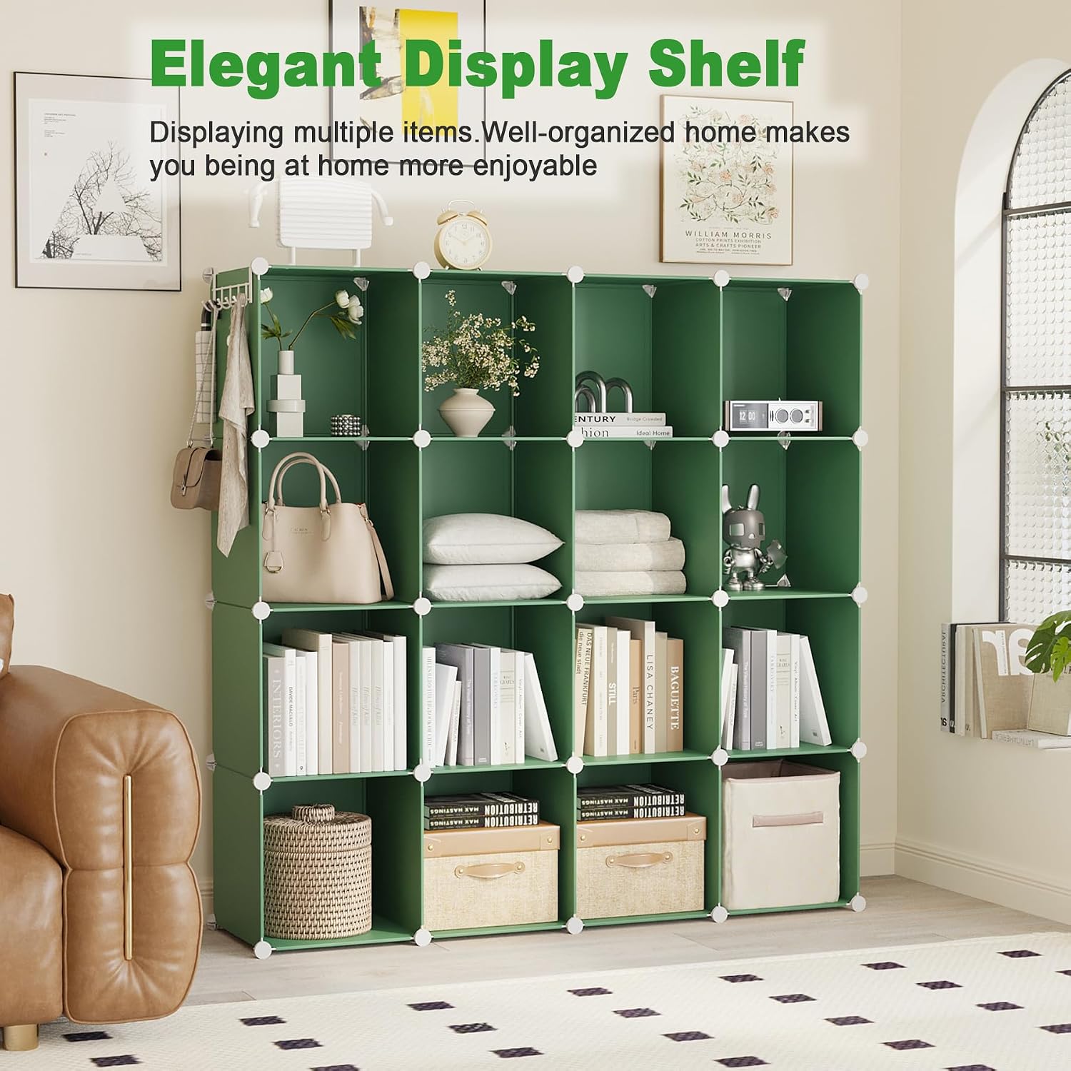Thumbnail 3 de C&AHOME UPCS16GN 16-Cube Storage Organizer, Green Modular Plastic Shelf