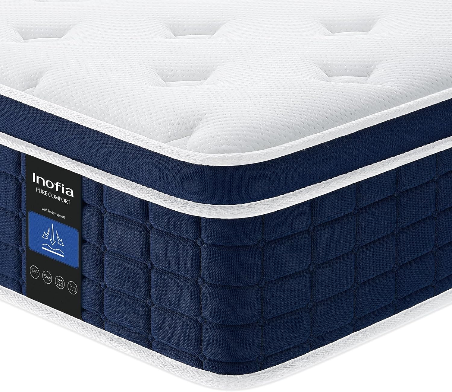 Inofia Ace Hybrid 160×200 cm : matelas hybride ferme H3 de 26 cm à ressorts ensachés et mousse à mémoire