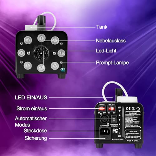 Thumbnail 6 de AGPTEK Nebelmaschine Nebel Maschine mit Fernbedienung und LED Licht – kompakte Lösung für Veranstaltungen