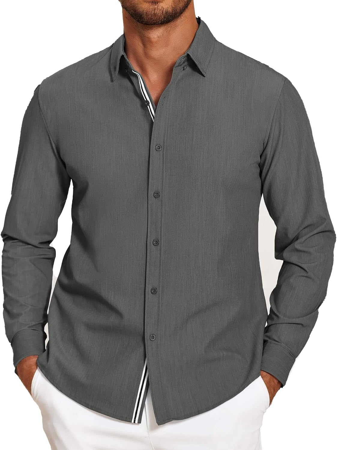 Thumbnail 6 de COOFANDY Men’s Casual Button-Down Untucked Long Sleeve Stretch Denim-Style Dress Shirt