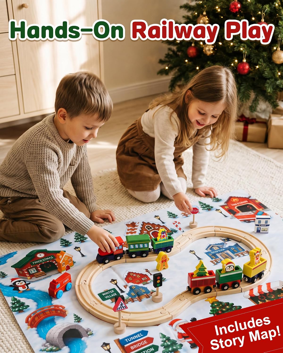 Detalle de RONSTONE 2026 Train Advent Calendar, Wooden Magnetic Railway Set