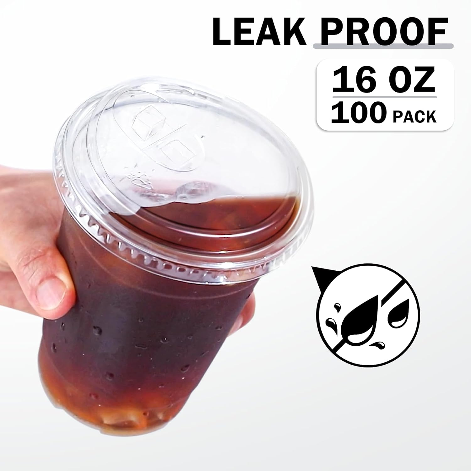 Detalle de BYSNOW 100 Pack 16 oz Clear Plastic Cups with Lids for Iced Coffee, Smoothies, and Cold Drinks