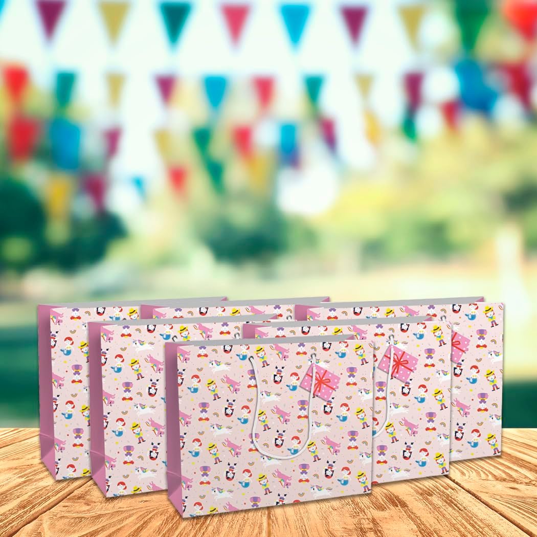 Detalle de Eurowrap 28788-6C – Lot de 6 sacs cadeaux anniversaire, grands formats 37,3 x 11,8 x 27,5 cm – Sirènes et Licornes