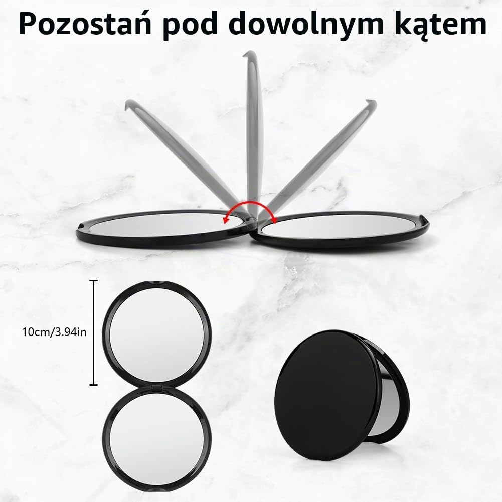 Detalle 2 de OSDUE lusterko do makijażu 100 mm, składane, dwustronne, 10-krotne powiększenie