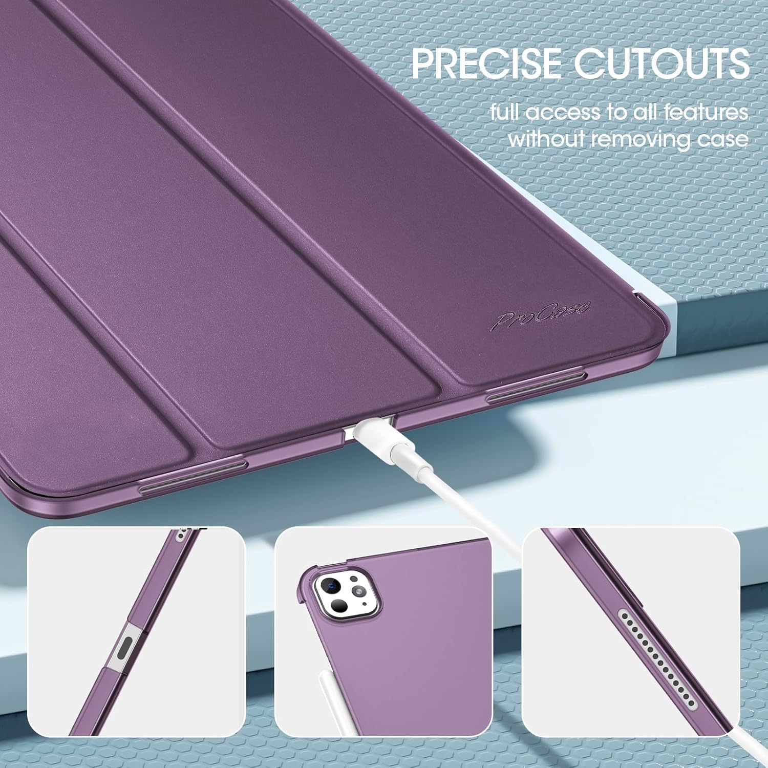 Thumbnail 6 de ProCase Hülle für iPad Pro 13 Zoll M5/M4 (2025/2024) – dünnes Smart Cover mit transluzenter, matter Rückseite in Dunkellila