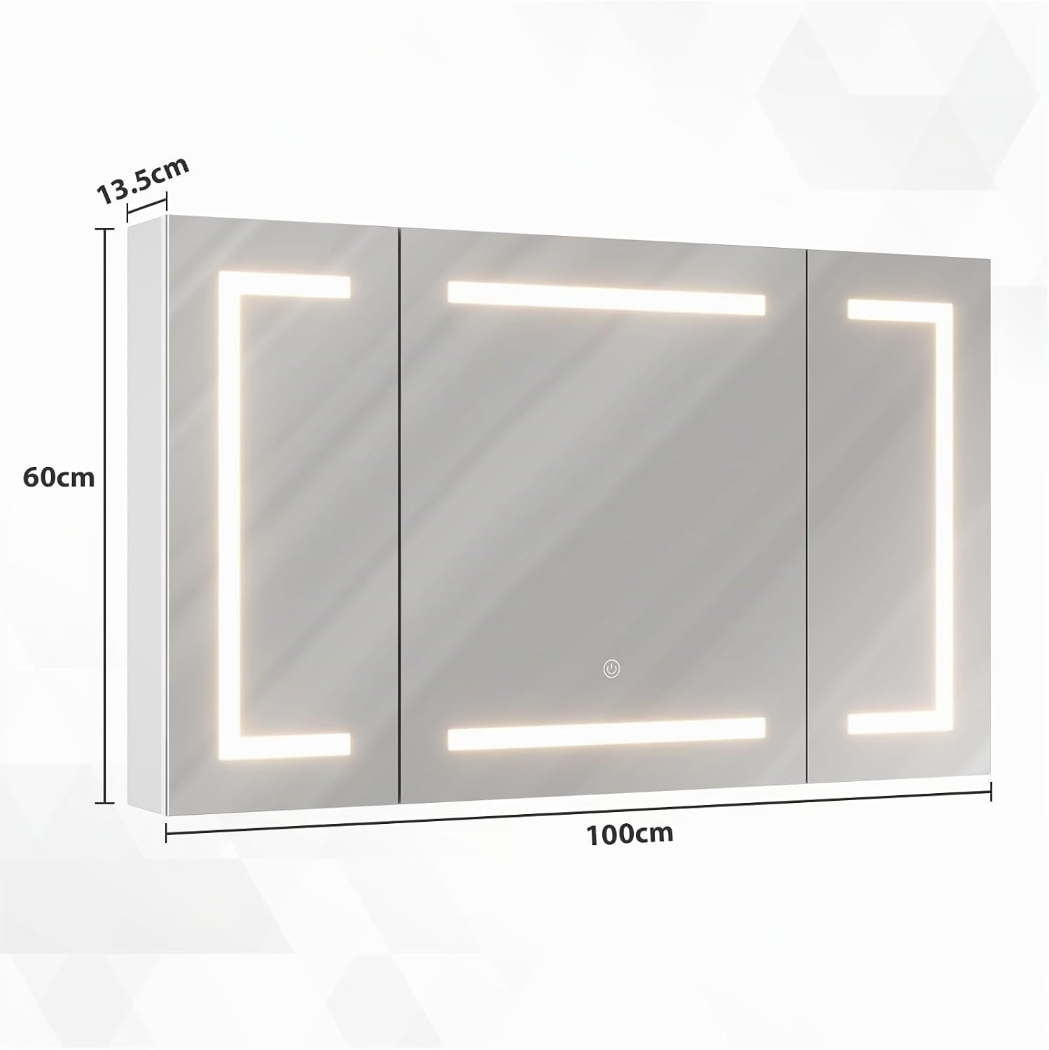 Detalle de DICTAC Specchio Bagno Contenitore con Luce e Presa, 100x60x13,5 cm – Armadietto a Specchio con Illuminazione LED