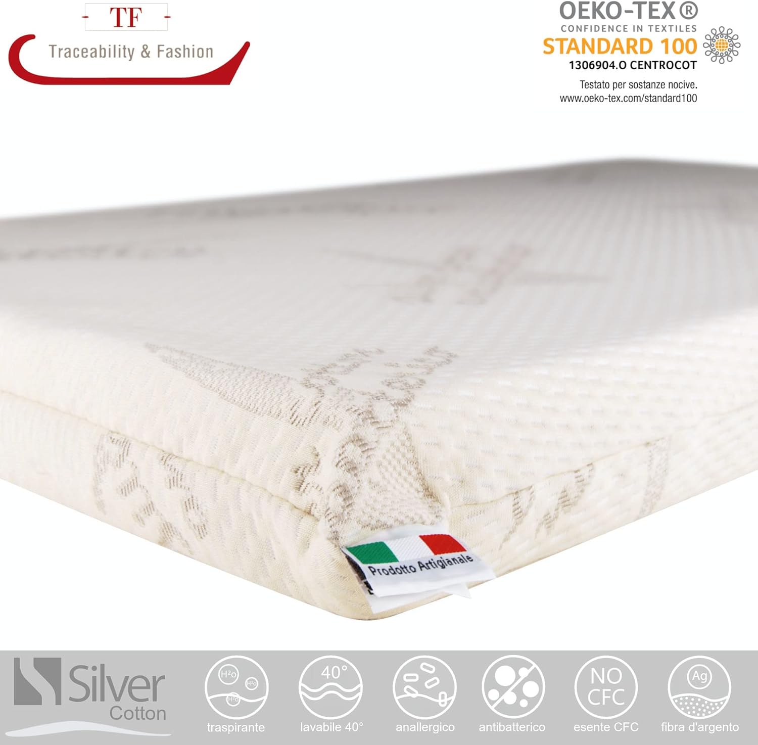Detalle de Babysanity Materasso Next To Me Sfoderabile Antisoffoco con Silver AG+ EN16890:2017