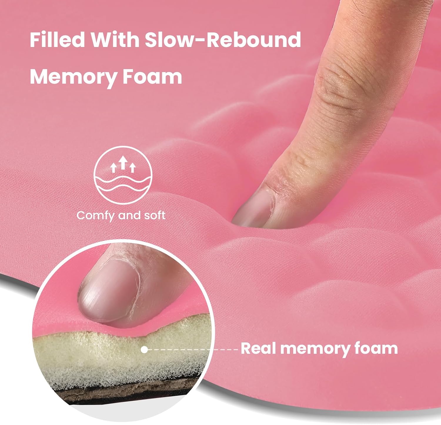 Detalle 2 de EooCoo Mouse Mat Wrist Support – Large Pink Gaming Mouse Pad with Ergonomic Massage Bumps